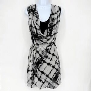Charlie Jade Silk Tie Dye Cowl Belted Tulip Dress Black White Shibori Edgy M